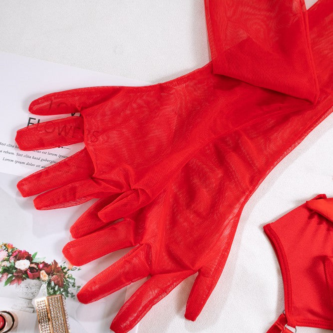 Bow detailed five-piece lingerie set