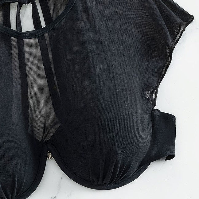 Bold Black Mesh Bikini Cover-Up - Sexy Two-Piece Beachwear for Summer