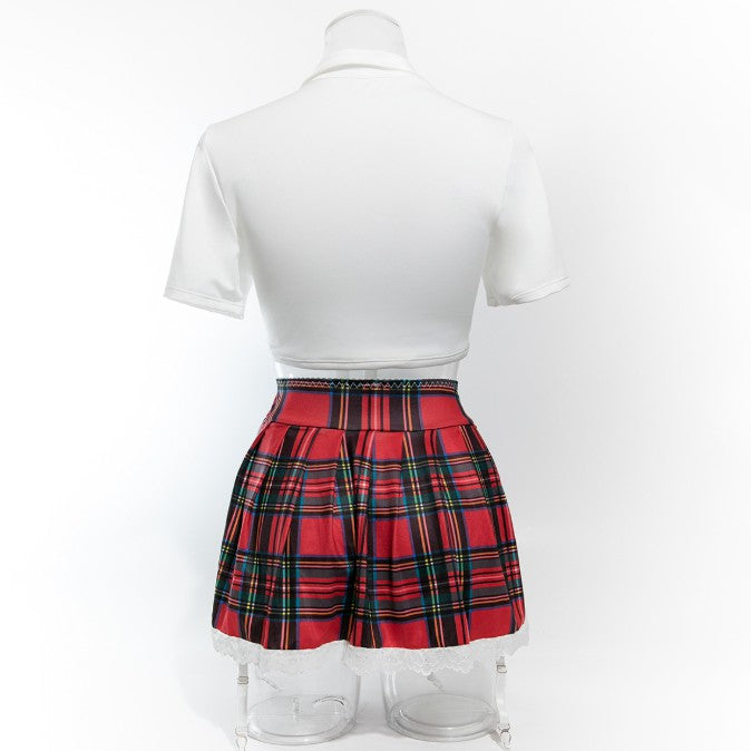 Schoolgirl-inspired lingerie set with garter design