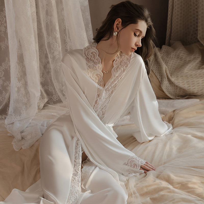 Long Bridal robe for wedding with wide sleeves & Lace