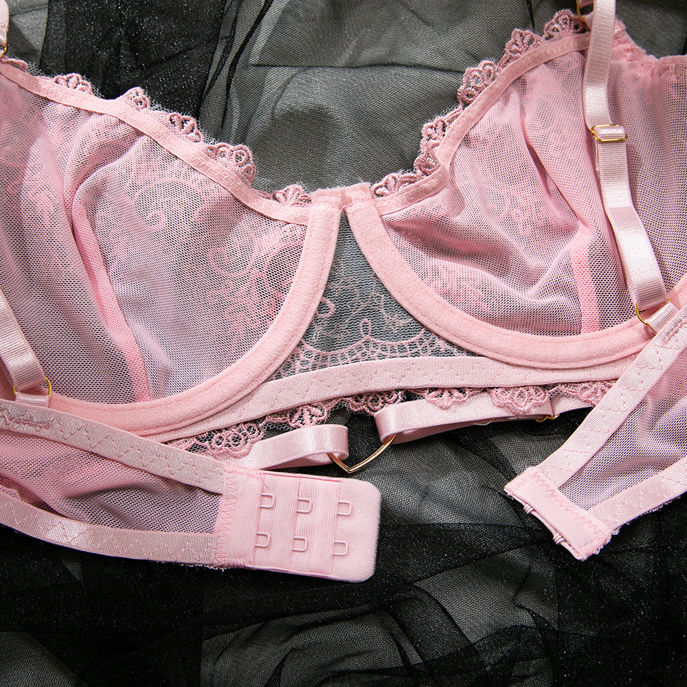 Bra and panty set styled with sheer mesh