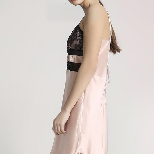 Pink mulberry silk nightgown side detail