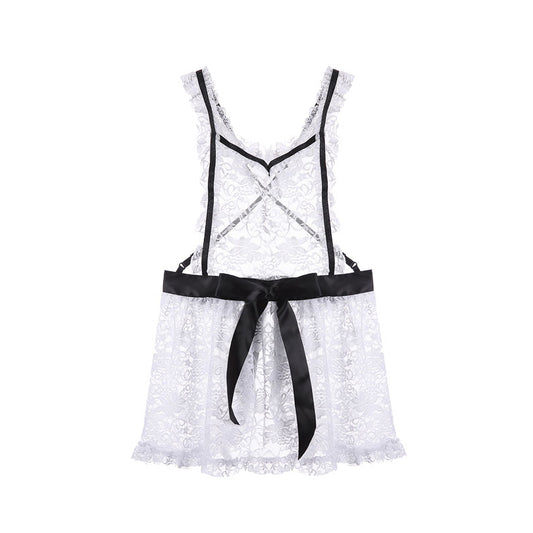 Lace Lingerie Dress with Black Satin Bow - Playful and Elegant