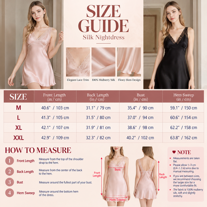 6A Mulberry Silk Nightgown with Lace Trim V-Neck