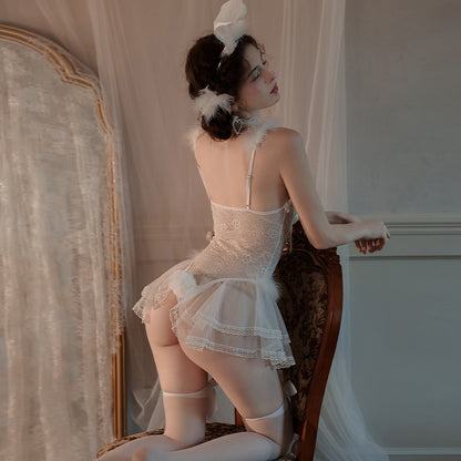 Lace design on babydoll lingerie set