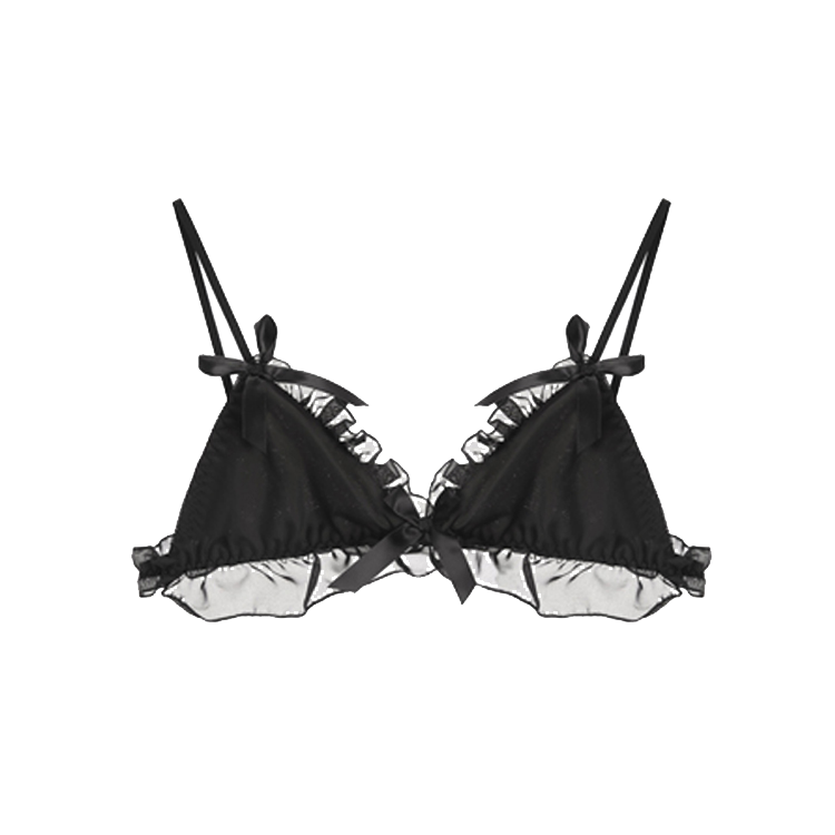 Cute Black Ruffle Lingerie Bralette for Women with Bow Details - Playful and Charming
