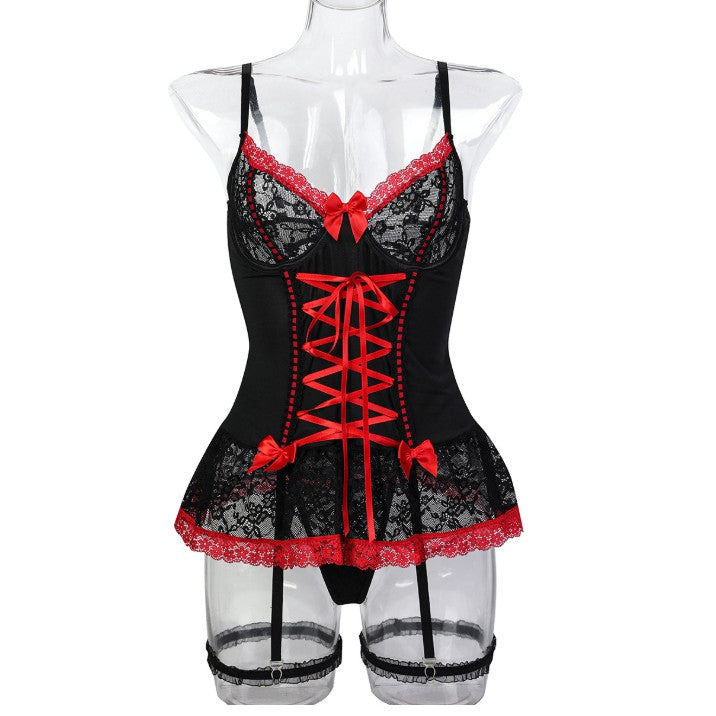 Corset lingerie set styled with ruffle