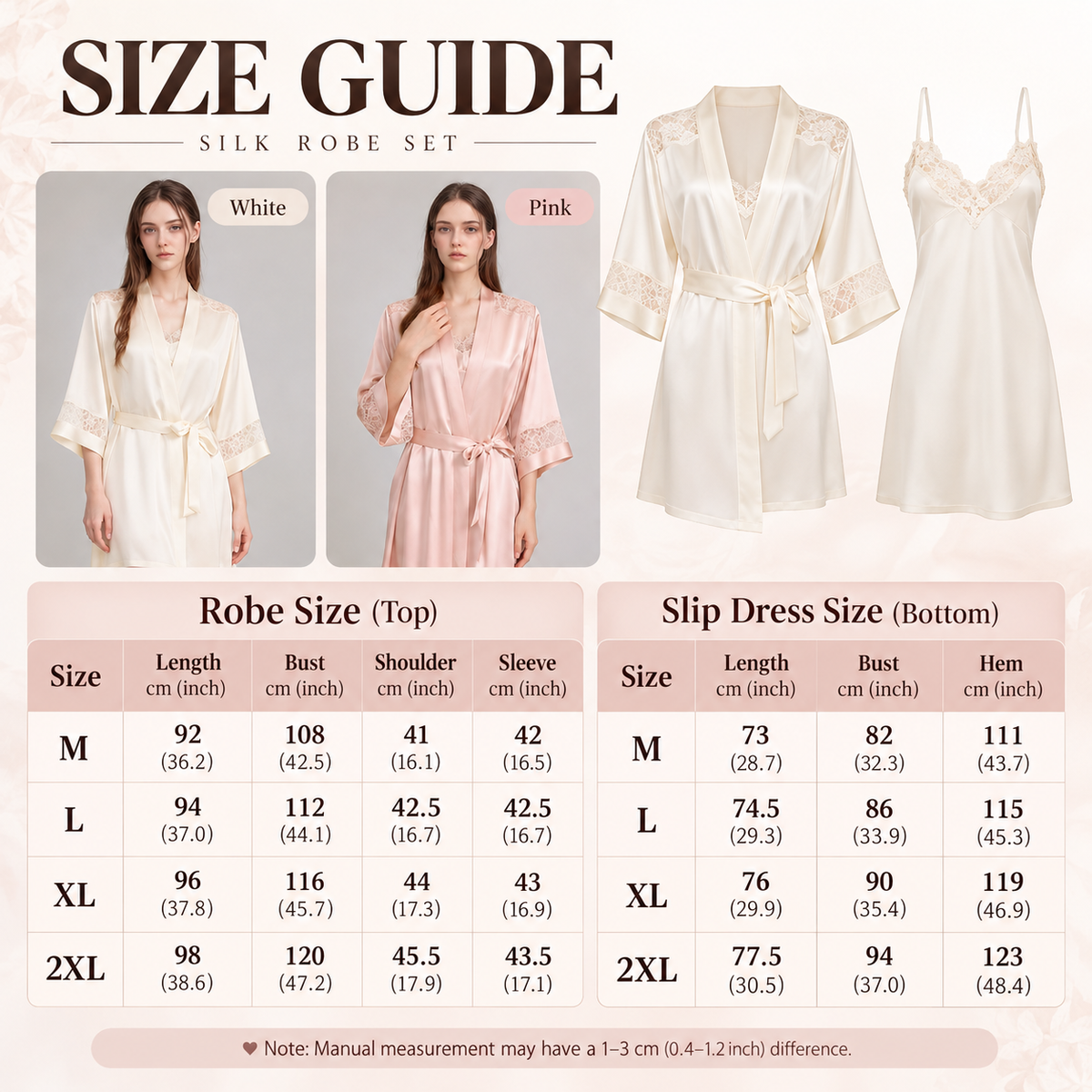 【Luxury 100% Silk 】 6A Mulberry Silk Nightgown and Robe Set with Lace Trim