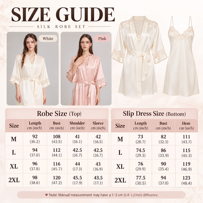 【Luxury 100% Silk 】 6A Mulberry Silk Nightgown and Robe Set with Lace Trim