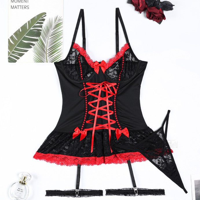 Bow accents on corset lingerie set