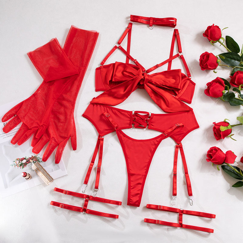 Bow five-piece lingerie set design details