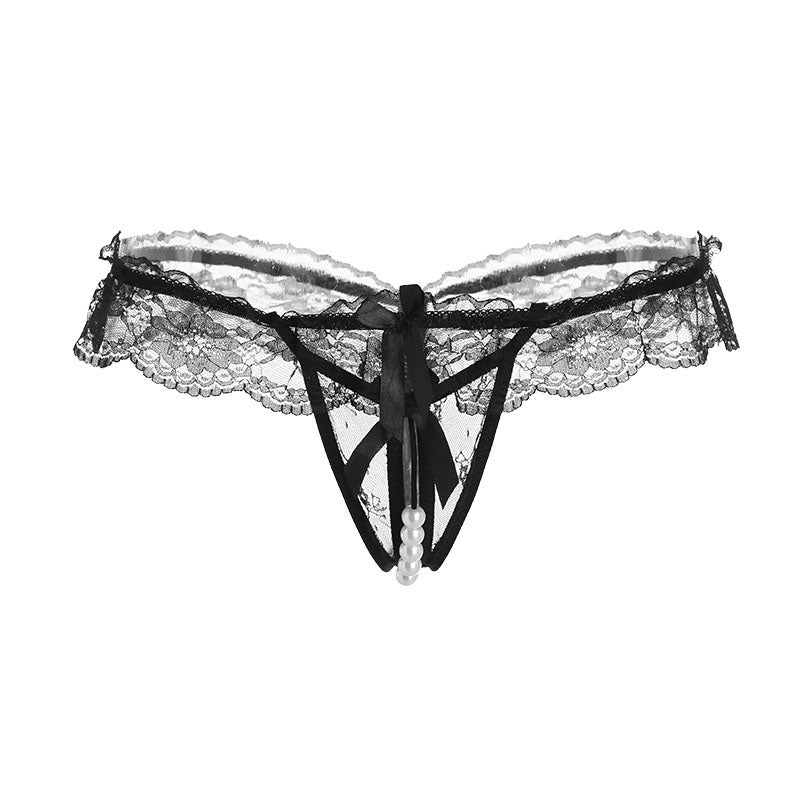 Pearl Lace Open Crotch Panties – Erotic Ruffled Thong for Women