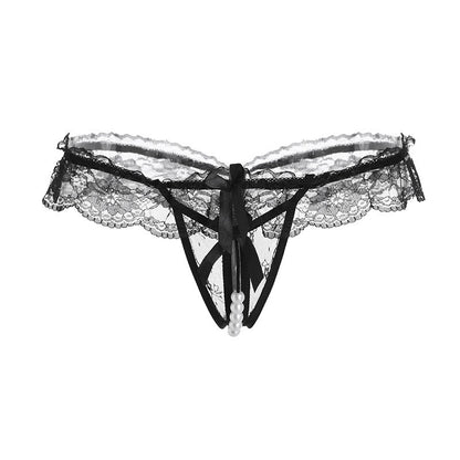 Pearl Lace Open Crotch Panties – Erotic Ruffled Thong for Women