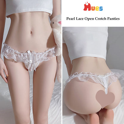 Pearl Lace Open Crotch Panties – Erotic Ruffled Thong for Women