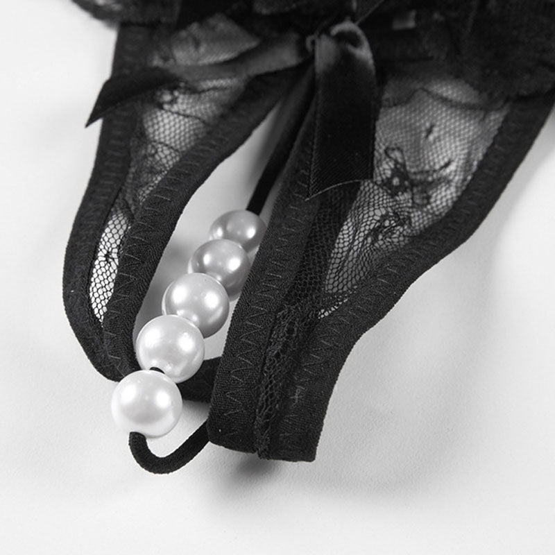 Pearl Lace Open Crotch Panties – Erotic Ruffled Thong for Women