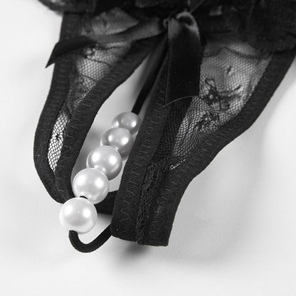 Pearl Lace Open Crotch Panties – Erotic Ruffled Thong for Women