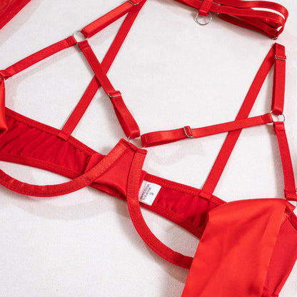 Satin design on five-piece lingerie set