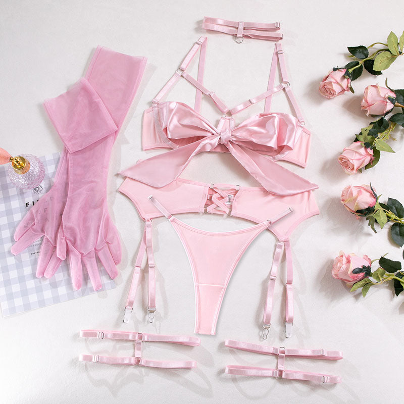 Bow five-piece lingerie set design details