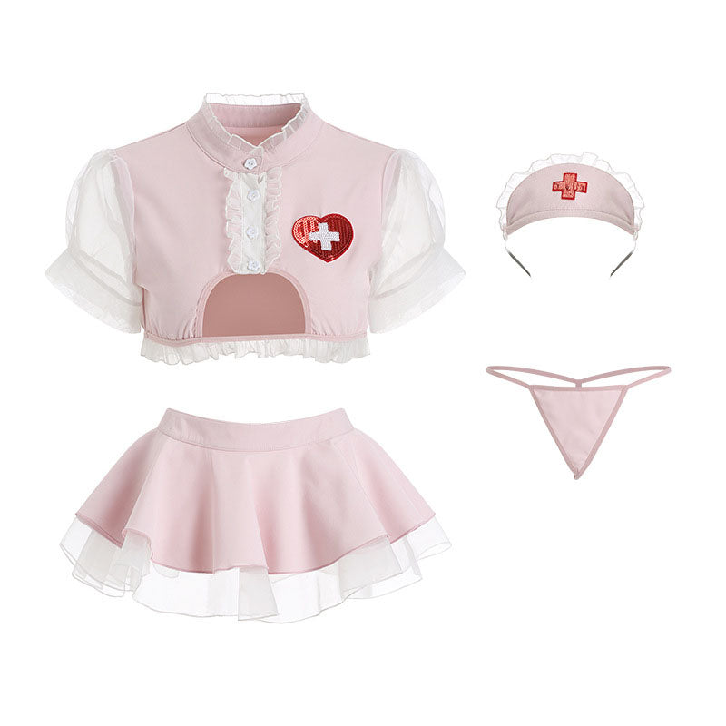 Lace details on nurse roleplay lingerie set