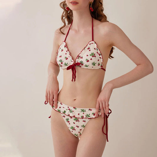Cherry Print Bikini Set with Skirt – 3PC Sweet Girl Style Swimsuit