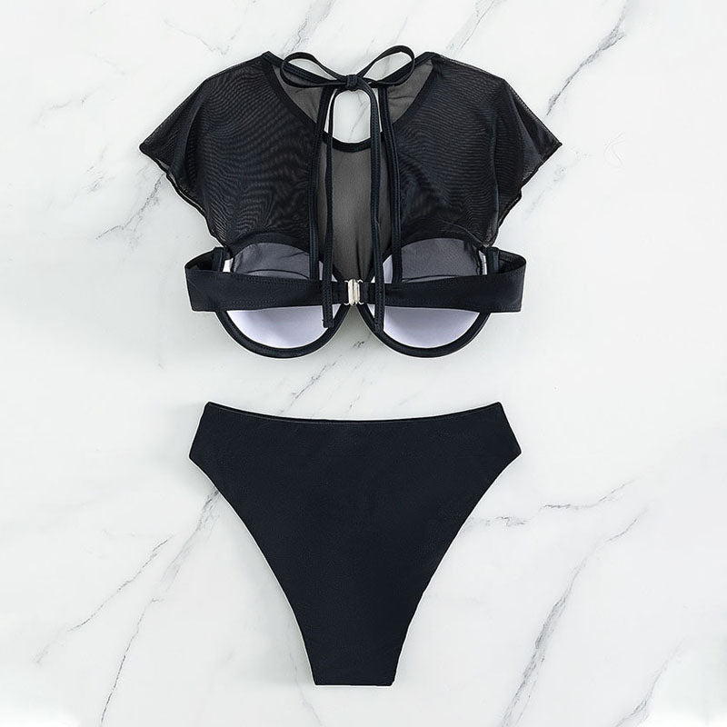 Bold Black Mesh Bikini Cover-Up - Sexy Two-Piece Beachwear for Summer