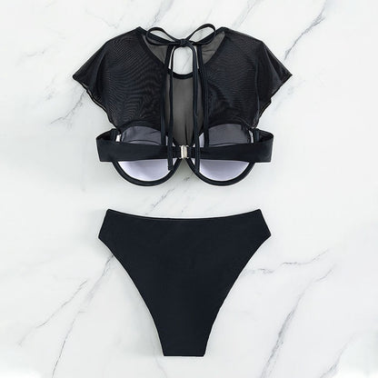 Bold Black Mesh Bikini Cover-Up - Sexy Two-Piece Beachwear for Summer