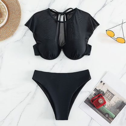 Bold Black Mesh Bikini Cover-Up - Sexy Two-Piece Beachwear for Summer