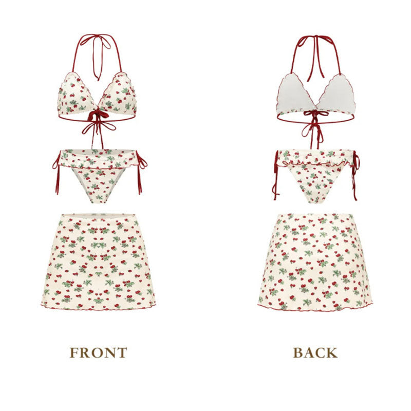 Cherry Print Bikini Set with Skirt – 3PC Sweet Girl Style Swimsuit