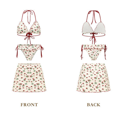 Cherry Print Bikini Set with Skirt – 3PC Sweet Girl Style Swimsuit