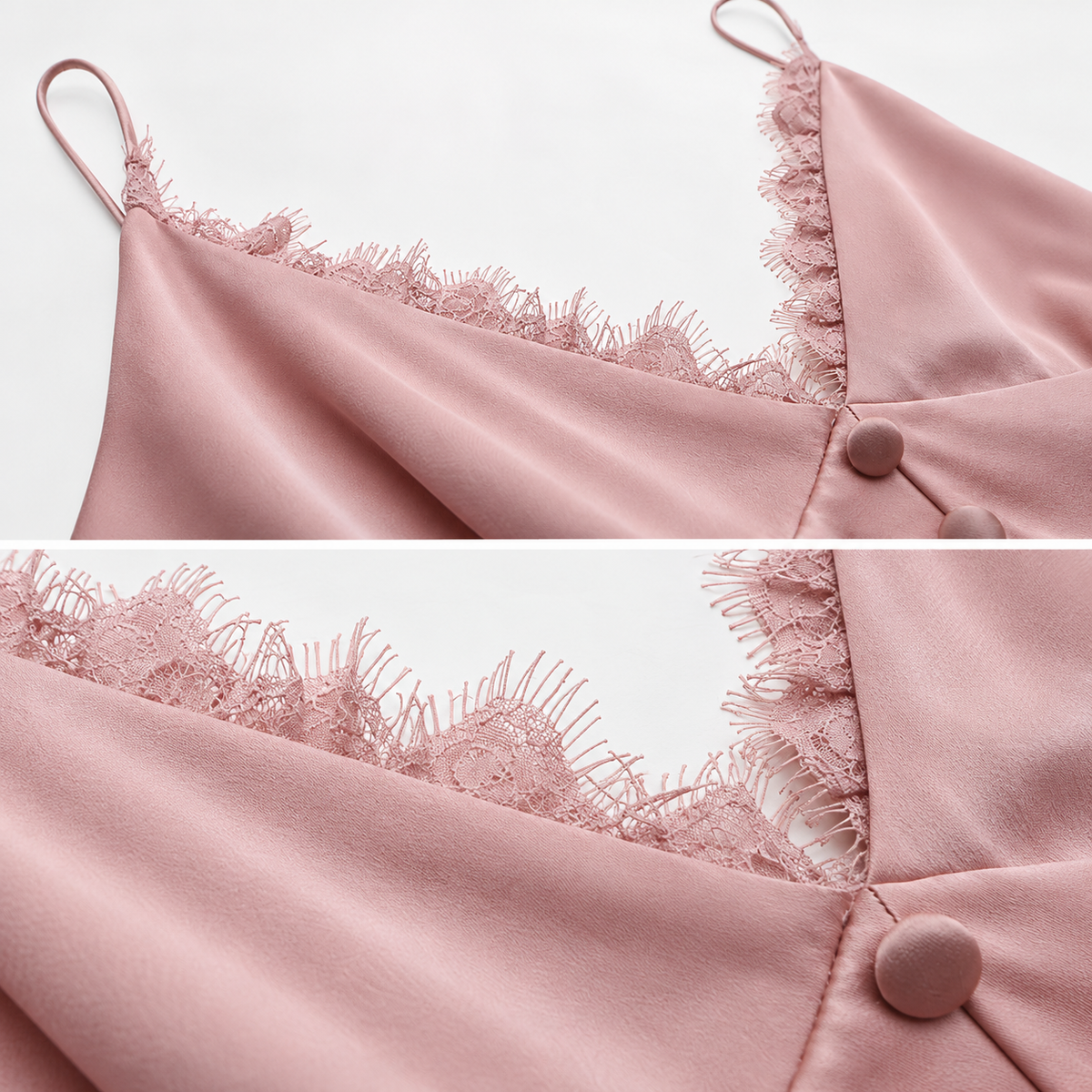 100% Mulberry Silk Nightgown with Lace Trim & Vintage Buttons