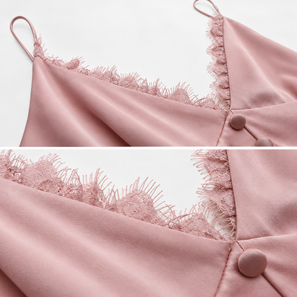 100% Mulberry Silk Nightgown with Lace Trim & Vintage Buttons