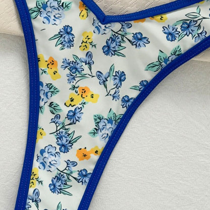 Floral High-Cut Halter Bikini Set - Sexy Backless Summer Beachwear