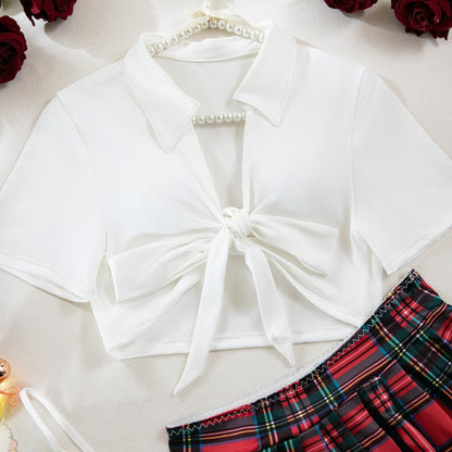 Plaid schoolgirl cosplay lingerie set