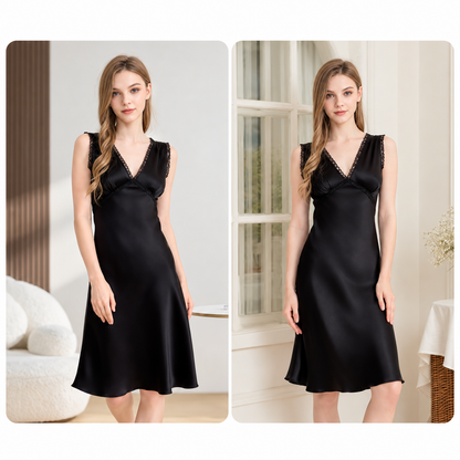 6A Mulberry Silk Nightgown with Lace Trim V-Neck