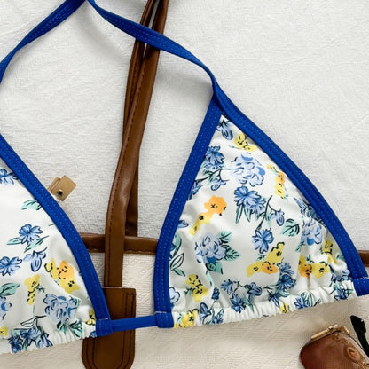 Floral High-Cut Halter Bikini Set - Sexy Backless Summer Beachwear