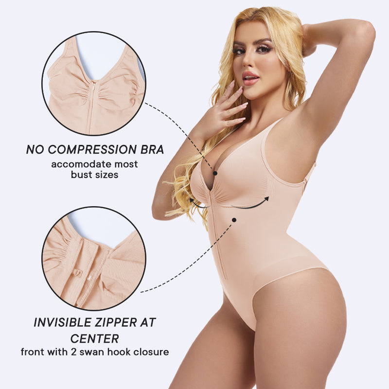 Zipper Front Backless Bodysuit | Tummy Control & Butt Lifting Shapewear