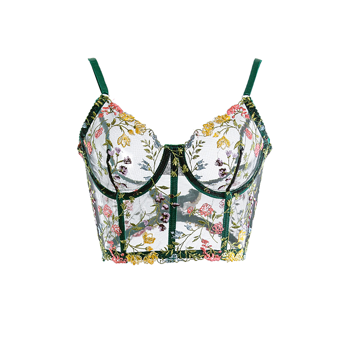 Floral Embroidery Sheer Lace Bustier Bra