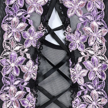 Three-piece lingerie set featuring satin