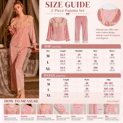 Pink Velvet Pajama Set with Lace Ruffles
