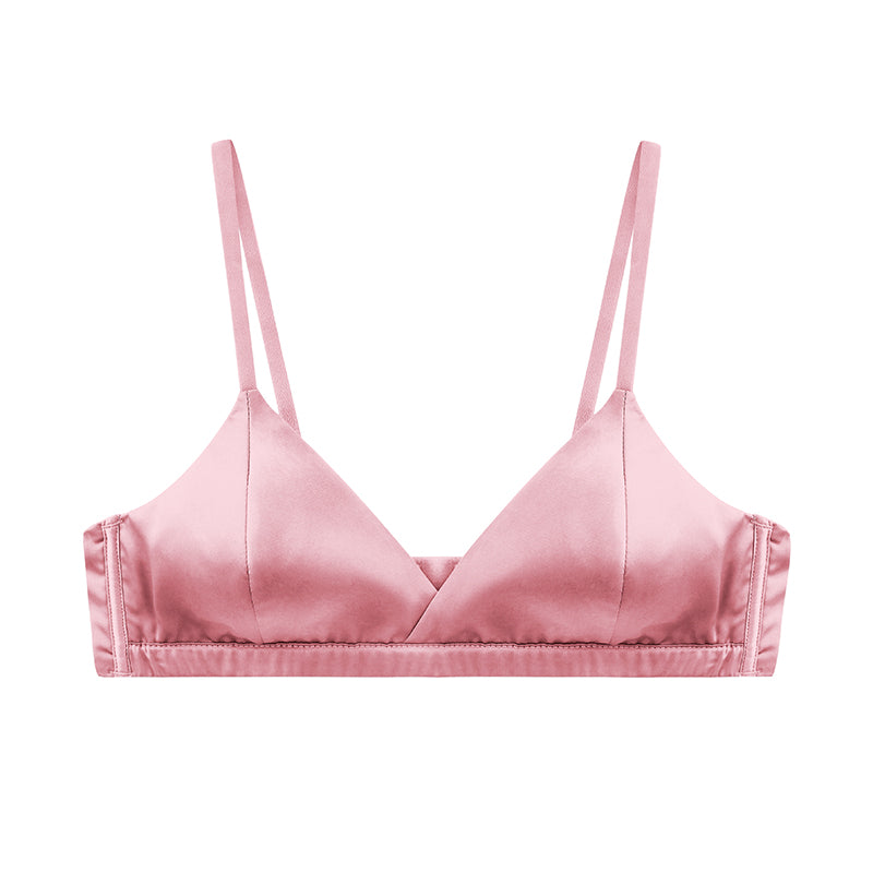Pink silk bra with adjustable straps.