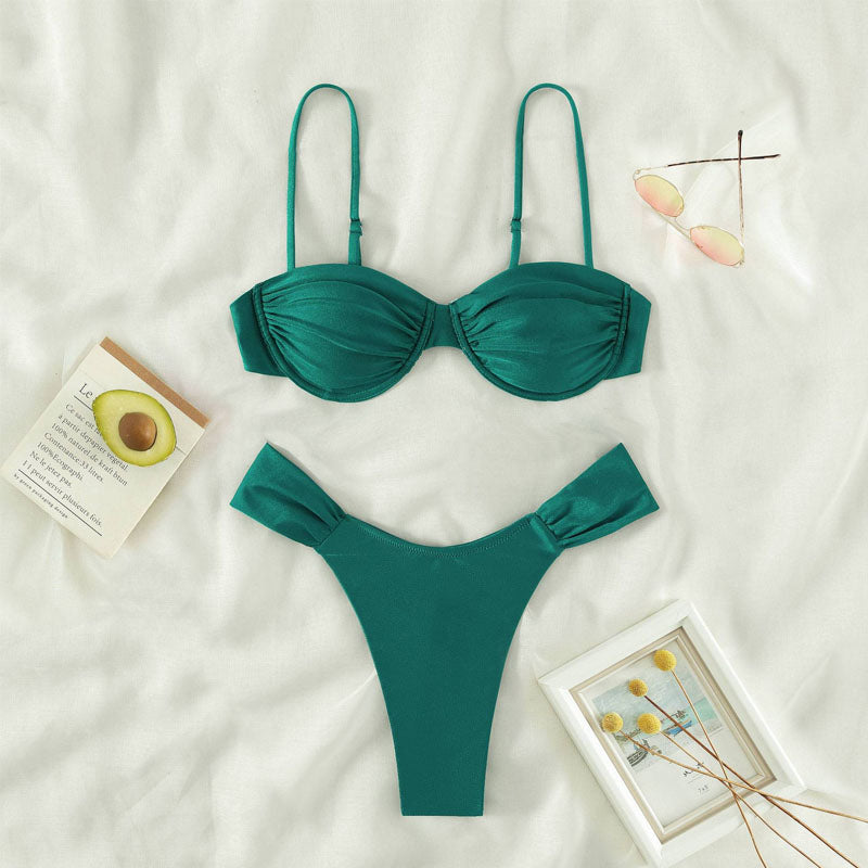 Ruched Bikini Set – Two-Piece Underwire Swimsuit with Adjustable Straps