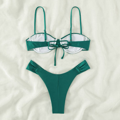 Ruched Bikini Set – Two-Piece Underwire Swimsuit with Adjustable Straps