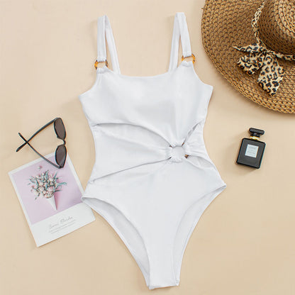 Cut-Out One-Piece Swimsuit – Sleek Minimalist Design with Metal Ring Accents