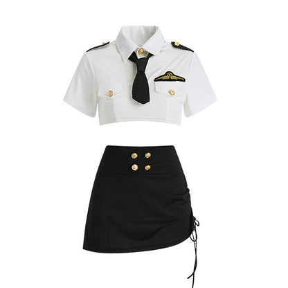 Leather details on police roleplay lingerie set