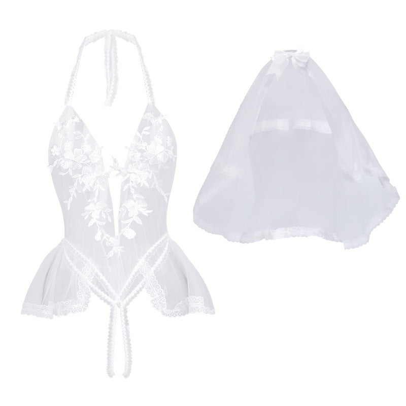 White roleplay babydoll lingerie featuring lace
