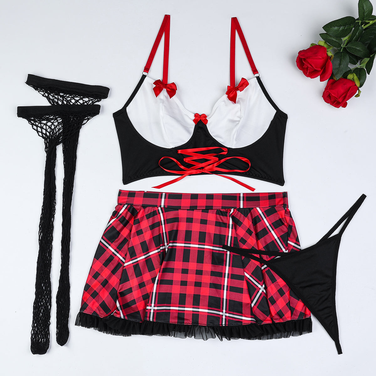 Plaid schoolgirl lingerie for cosplay roleplay
