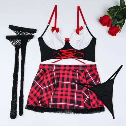 Plaid schoolgirl lingerie for cosplay roleplay