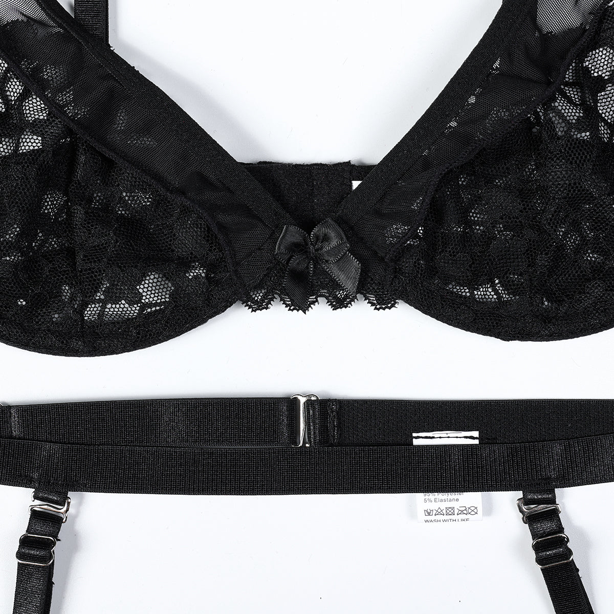 Ruffle detailed three-piece lingerie set