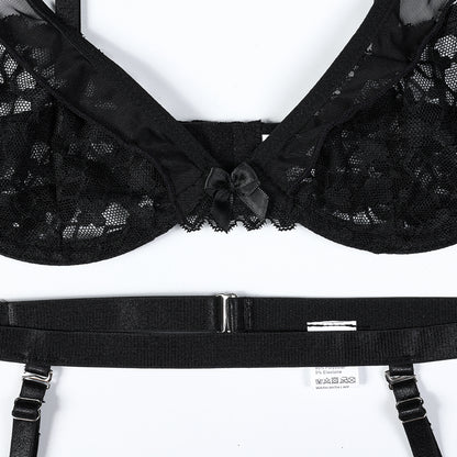 Ruffle detailed three-piece lingerie set