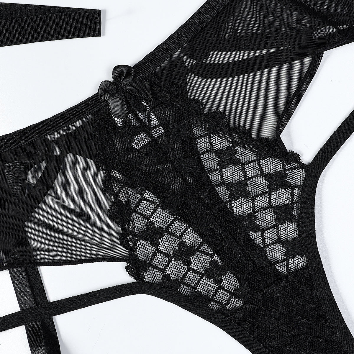 Lace accents on three-piece lingerie set